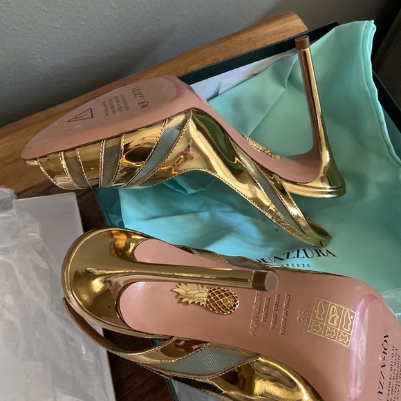 AQUAZURRA The Spy Gold Leather Metallic Slingback Pump sz 38 $NIB $950 - Picture 14 of 16